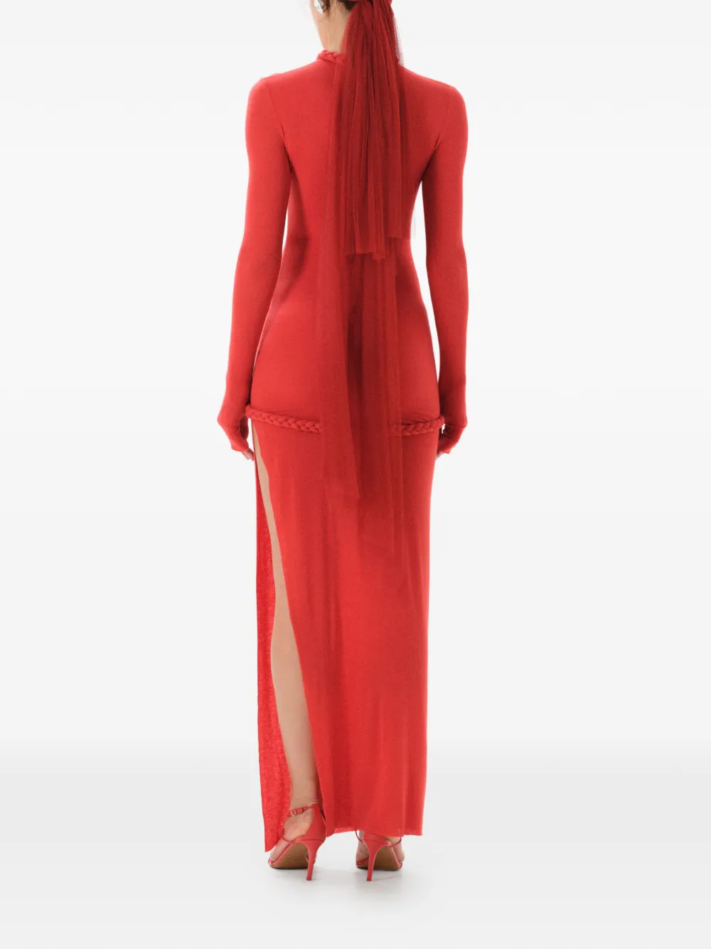 MANURÍ Nora maxi-jurk met gevlochten detail Rood