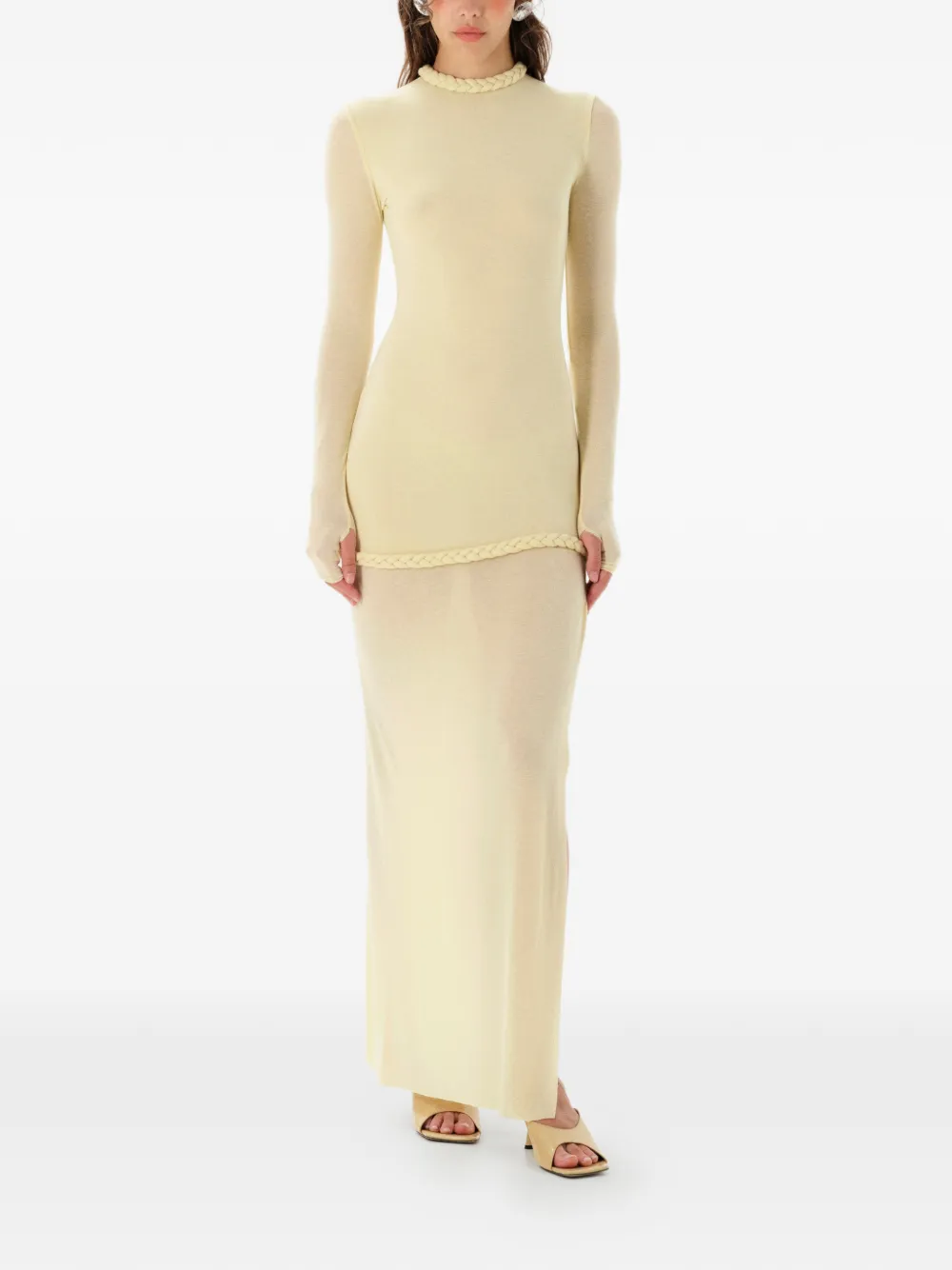 MANURÍ Nora maxi-jurk met gevlochten detail - Geel