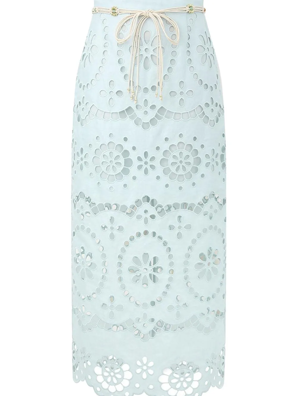 Zimmermann Awaken Belted Broderie Anglaise Linen Midi Skirt In Green