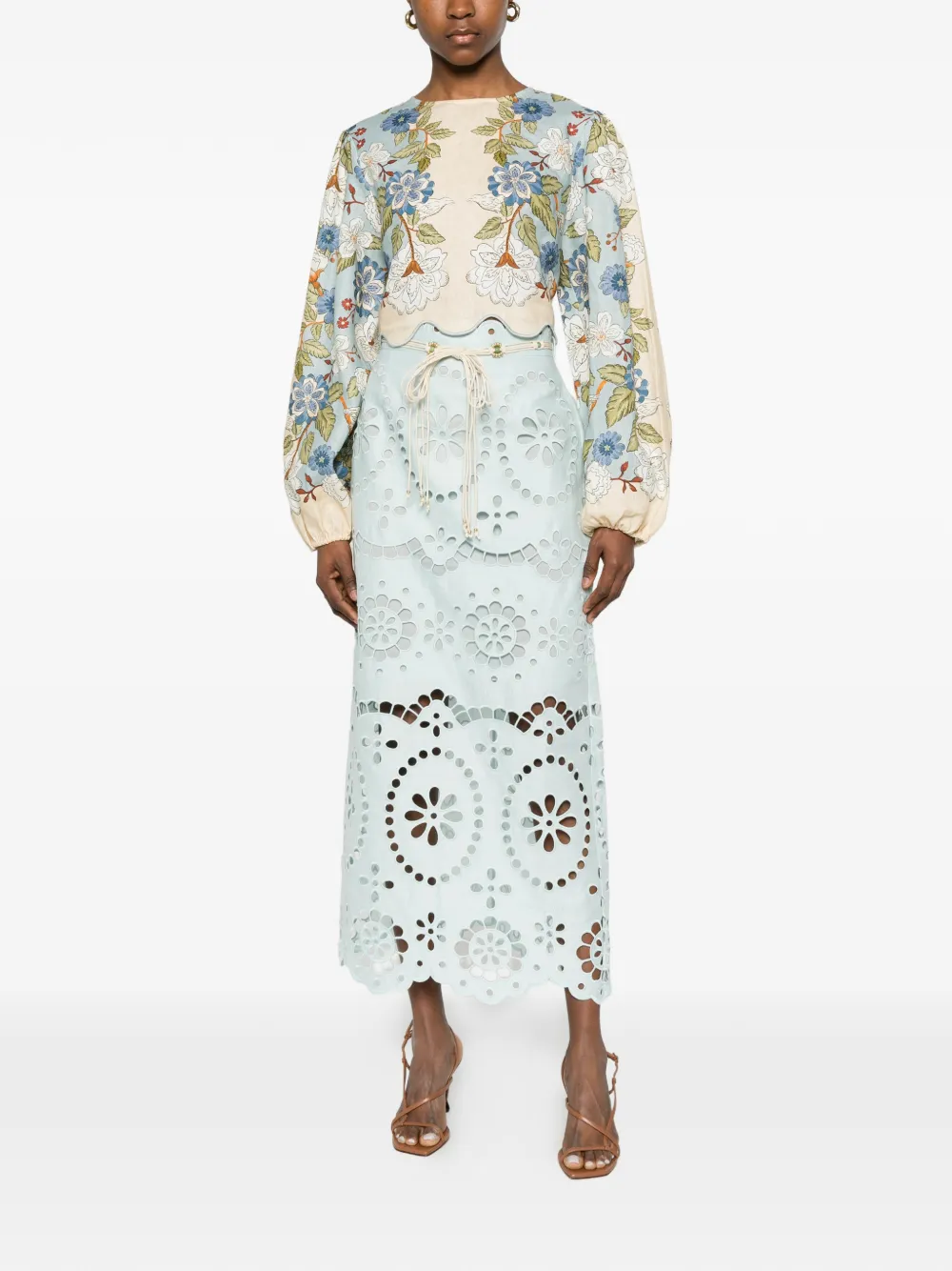 ZIMMERMANN Awaken midi-rok met borduurwerk Blauw