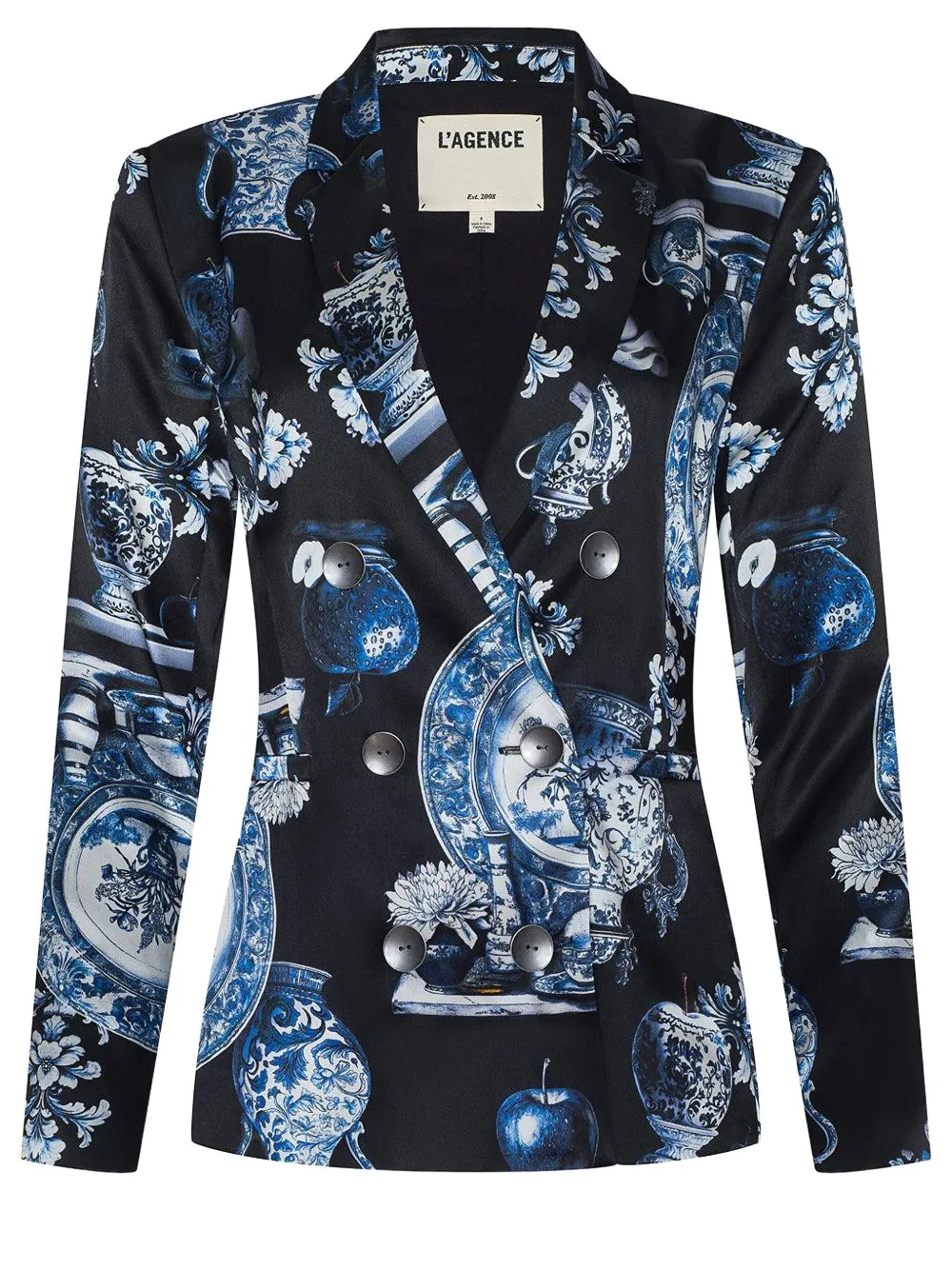 L'agence Colin Double-breasted Printed Blazer In Black