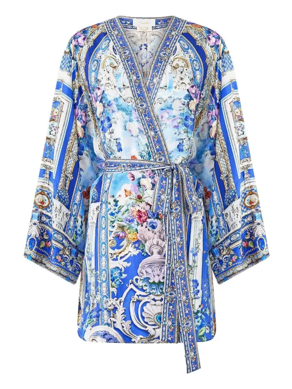 Camilla Ottoman Opulence Floral-print Kimono in Blue