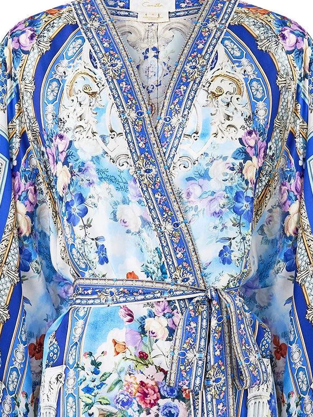 Camilla Ottoman Opulence wikkelblouse met bloemenprint Blauw