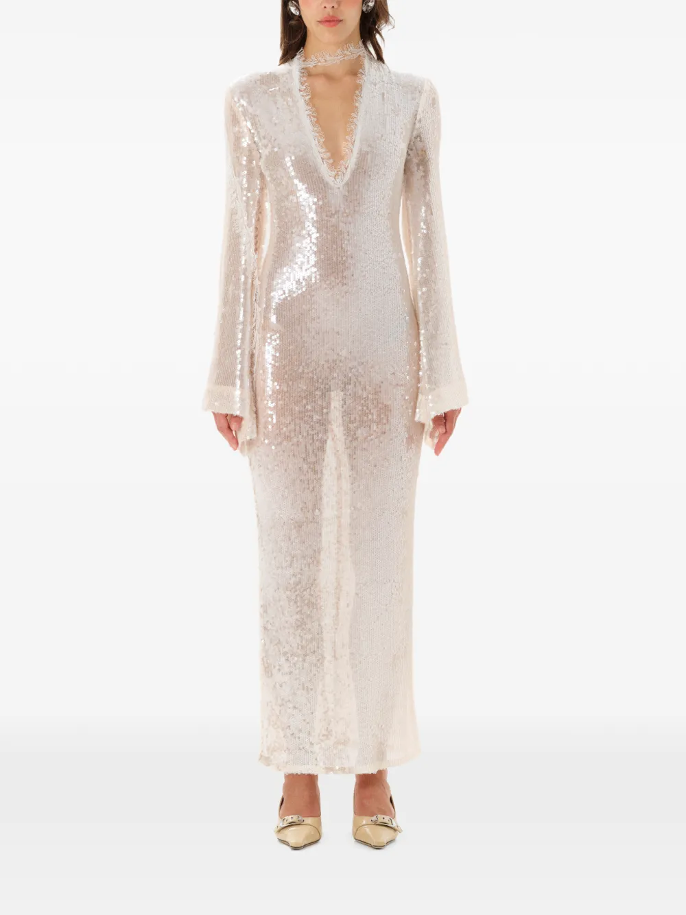 MANURÍ Cléo maxi-jurk met pailletten - Roze