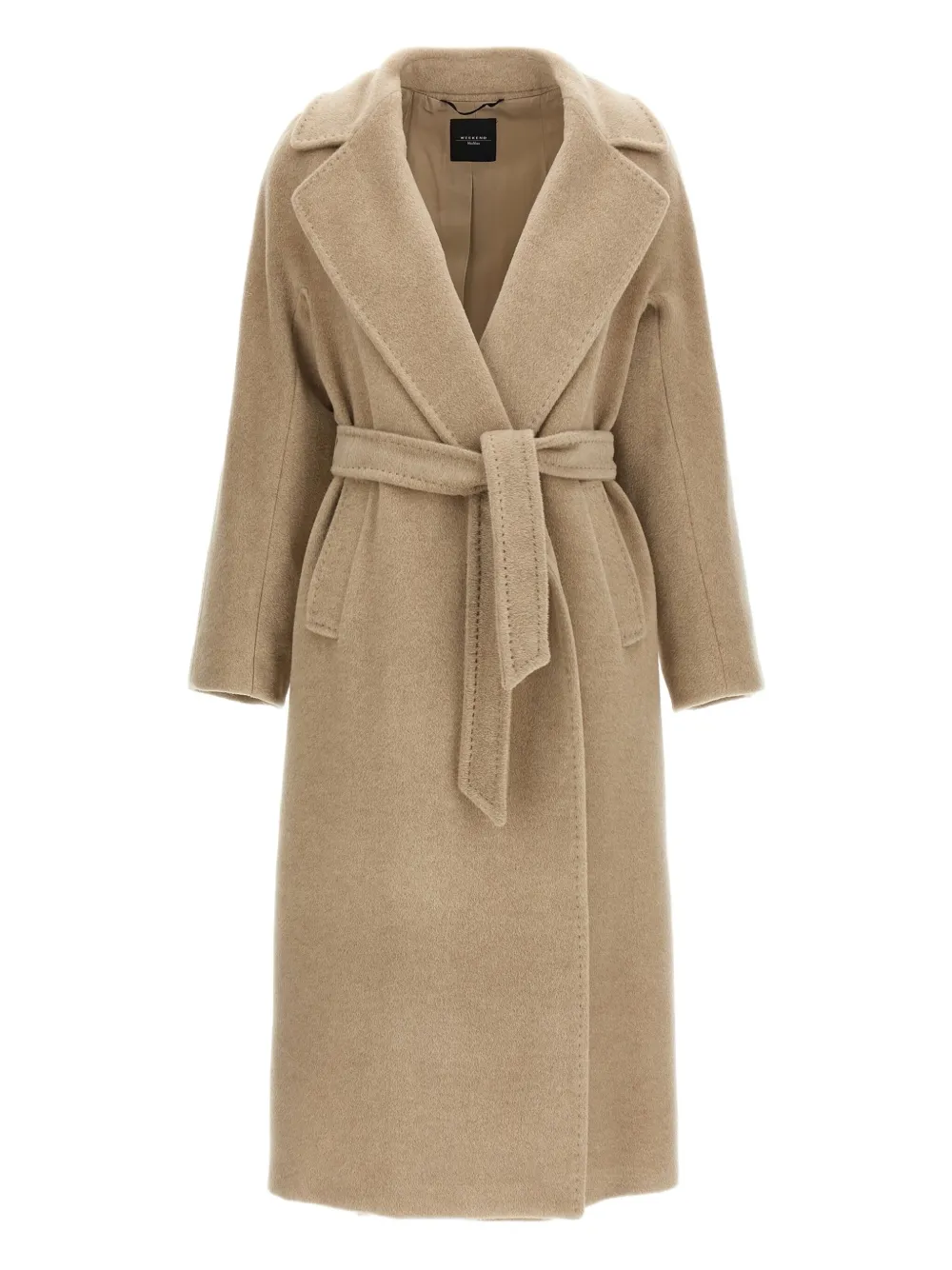Weekend Max Mara Long Coat With Belted Waist And Pockets In Brown