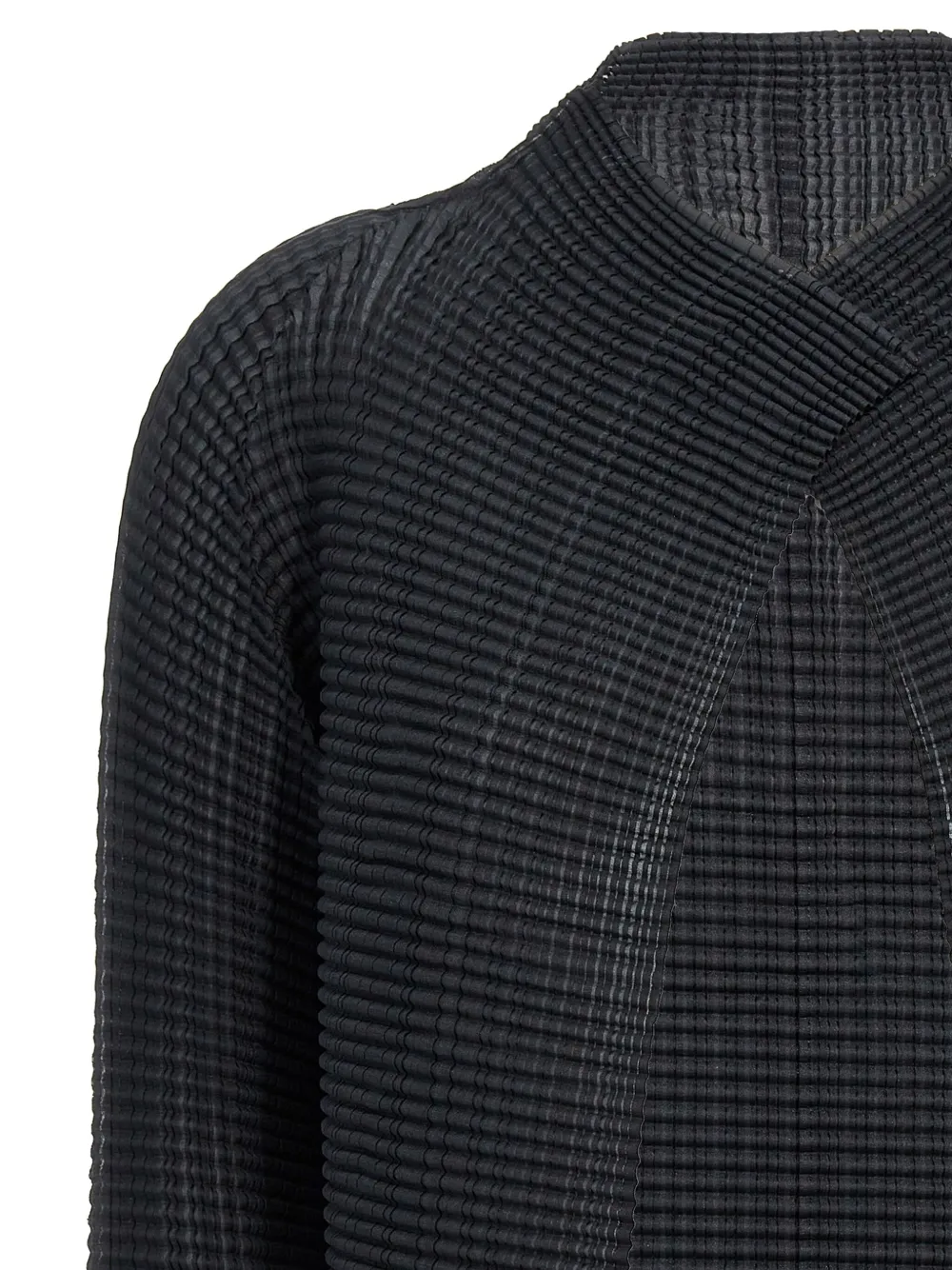 Issey Miyake Pleated Long-sleeved Cardigan In Black