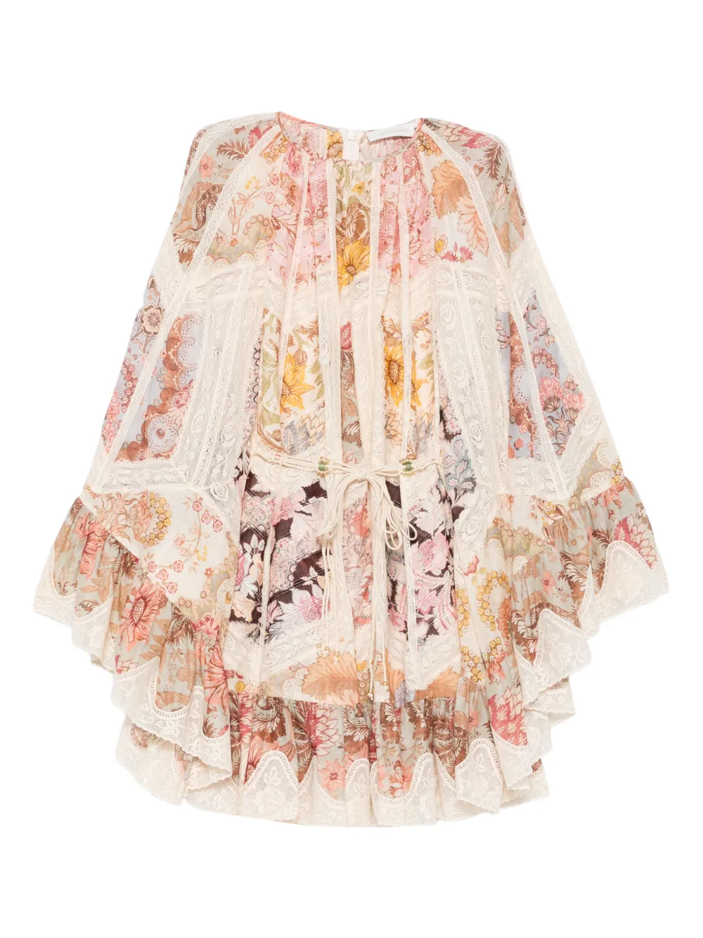 ZIMMERMANN Daylight lace-detail floral-print mini dress - Toni neutri