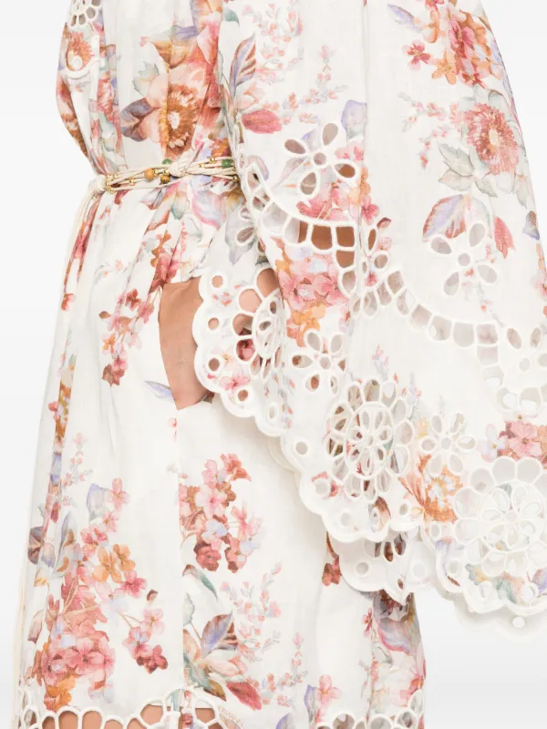 ZIMMERMANN Awaken Embroidered Yoke Maxi Dress | Ivory Floral | Size 2