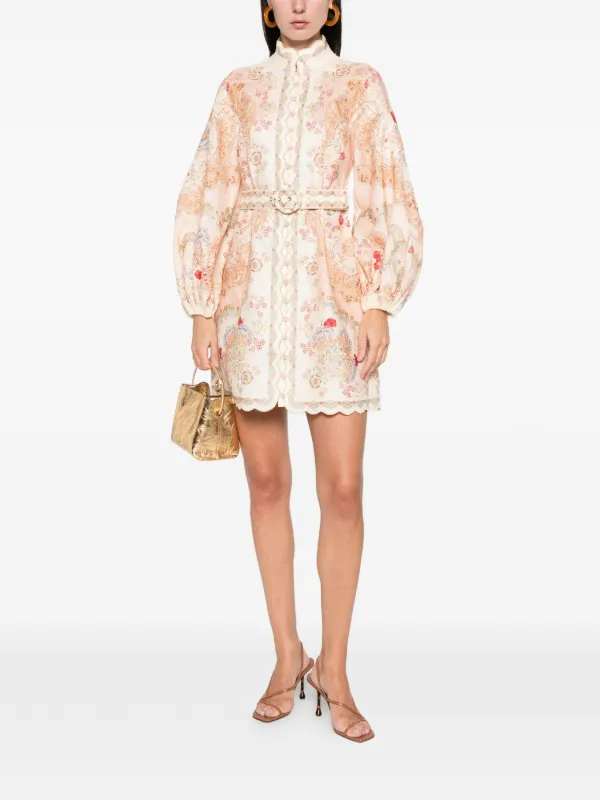 ZIMMERMANN floral-print scalloped-hem Mini Dress | Neutrals