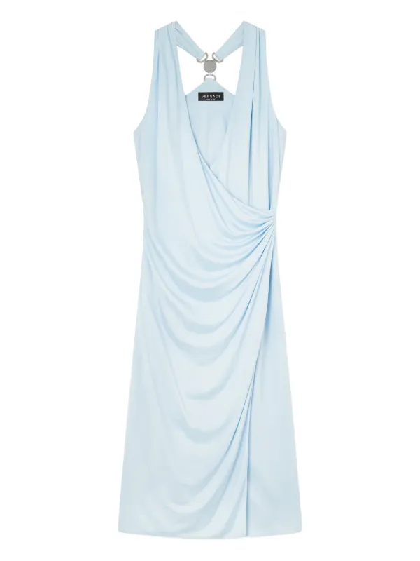 versace collection blue dress Versace Collection Blue Leaf Print Crepe Sleeveless Dress XS Versace