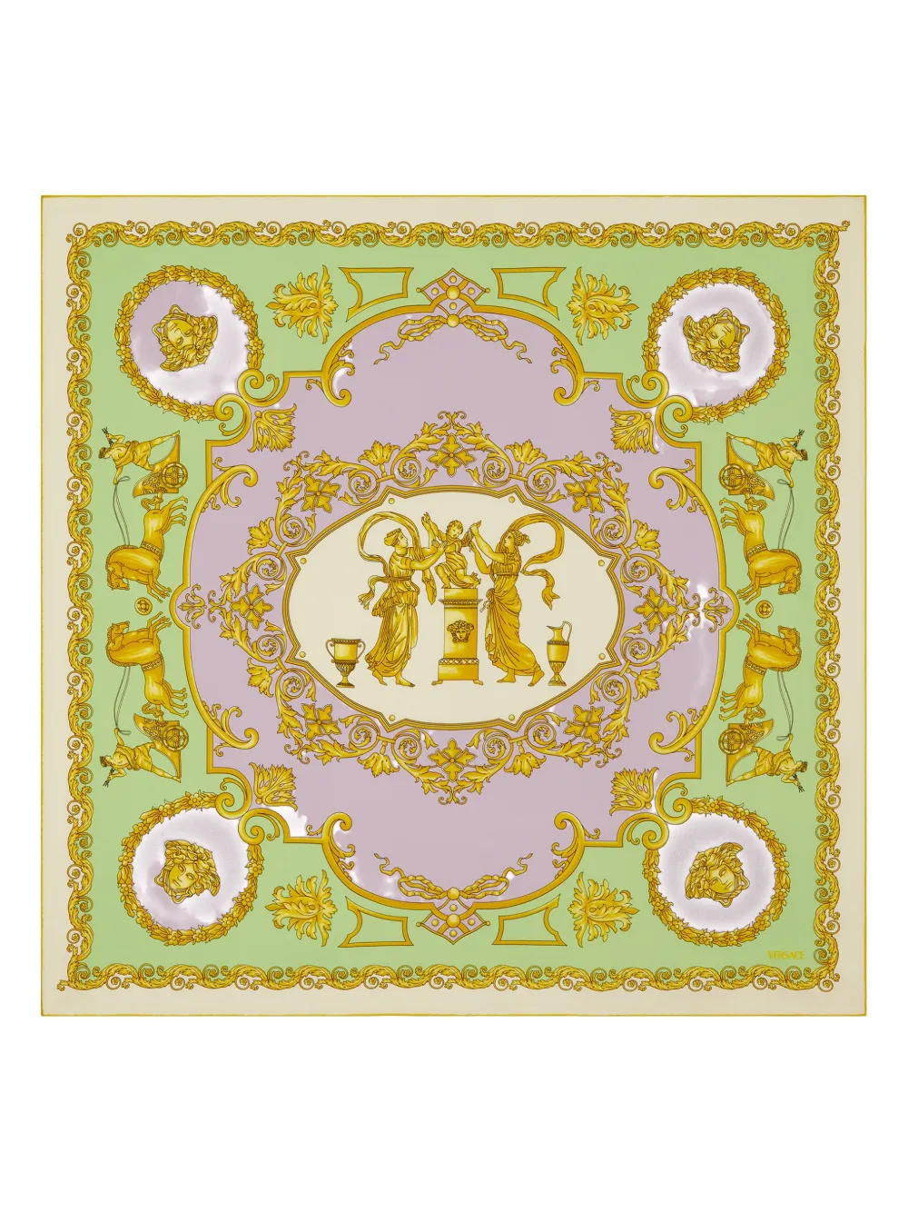Versace Medusa-motif Silk Scarf In Green