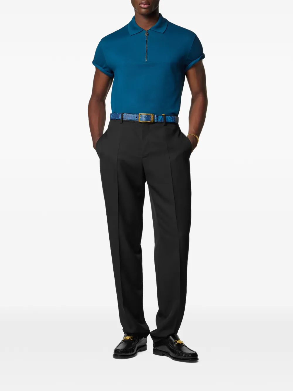 Versace Medusa poloshirt met rits - Blauw