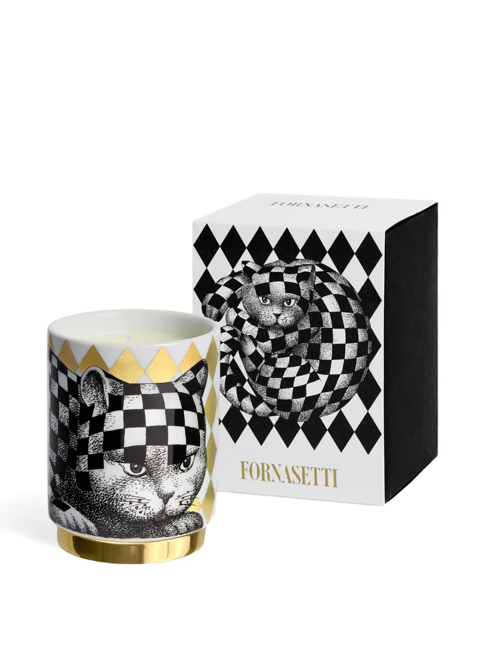 Fornasetti Cat-print Candle In White