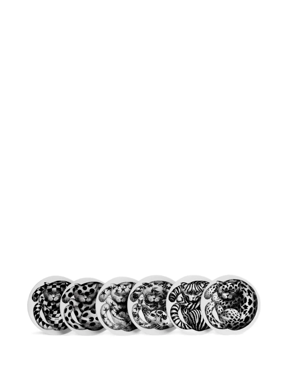 Fornasetti Cat-print Coffee Cups Set (set Of Six) In Black