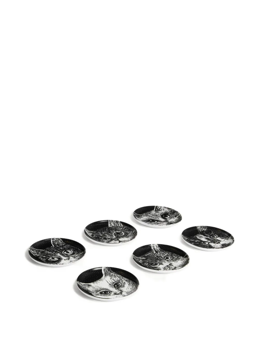 Fornasetti Car-print Decorative Plate Set (set Of Six) In Black