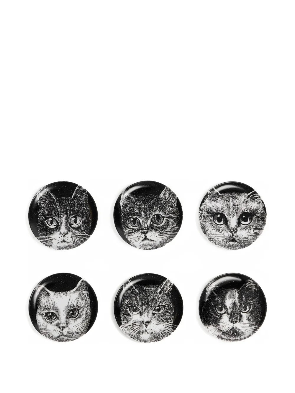 Fornasetti Car-print Decorative Plate Set (set Of Six) In Black