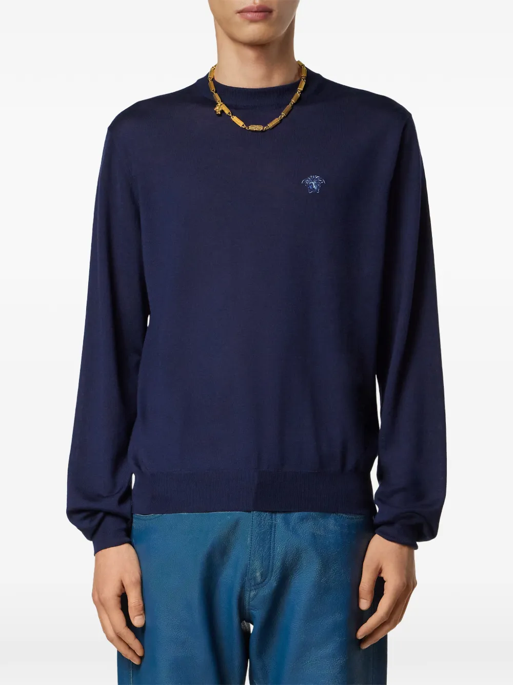  Versace Medusa-embroidered Sweater - Blue 