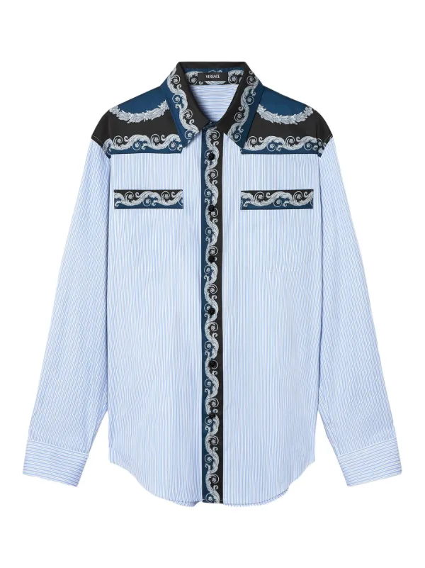 [未使用]VERSACE コットン＆シルクのストライプシャツブルー Versace ストライプ シャツ | ブルー | FARFETCH JP