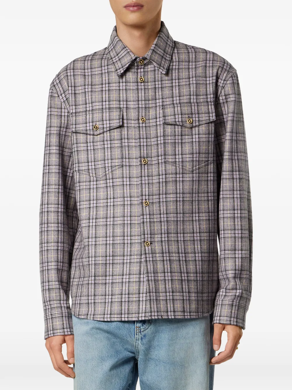  Versace Checked Long-sleeve Shirt - Purple 