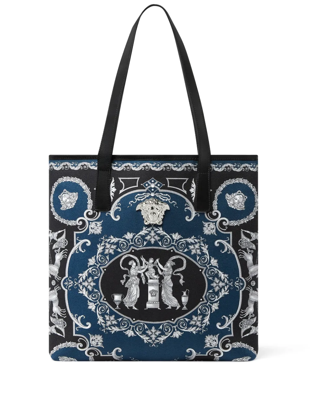 Versace La Medusa Cotton Tote Bag In Blue