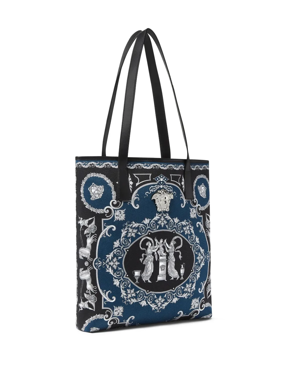 Versace La Medusa Cotton Tote Bag In Blue