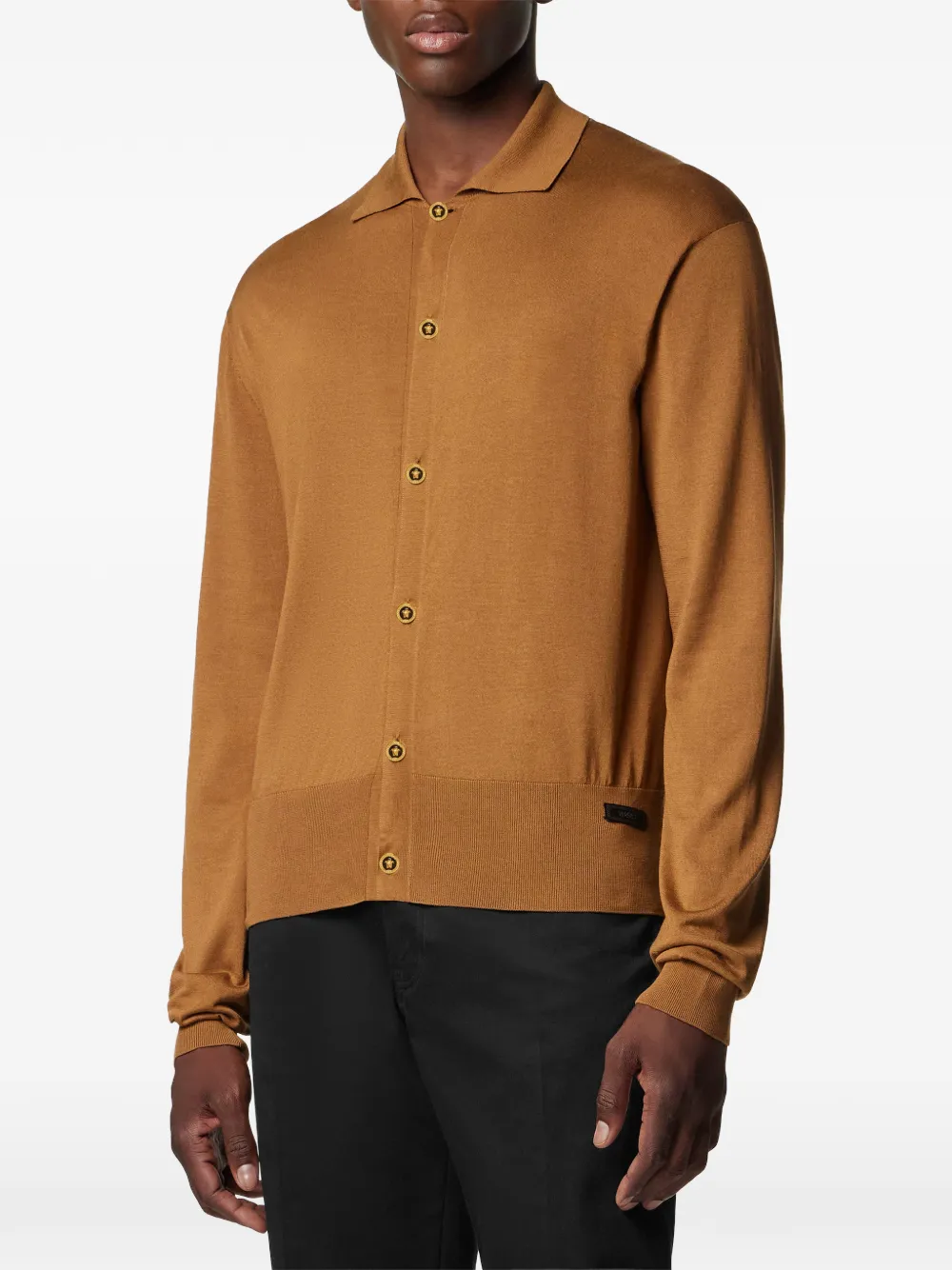 Versace Button-front Collared Cardigan In Brown