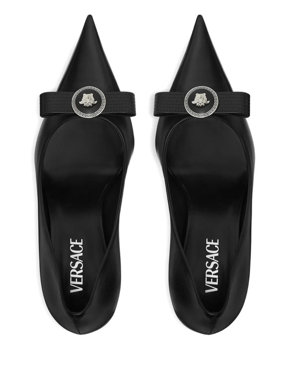 Versace 85 mm Gianni Ribbon leren pumps Zwart