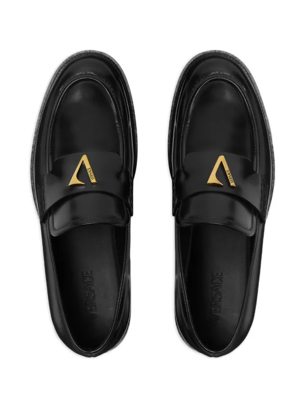 Versace logo-plaque Loafers | Black | FARFETCH