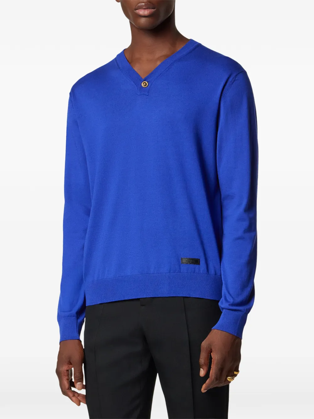  Versace Button V-neck Sweater - Blue 