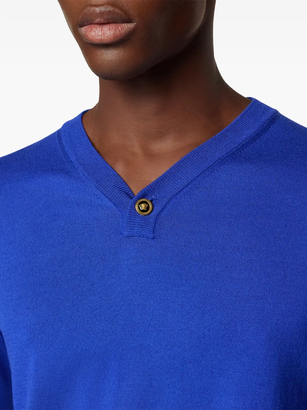 Versace Gebreide trui van zijde-katoen met V-hals Blauw