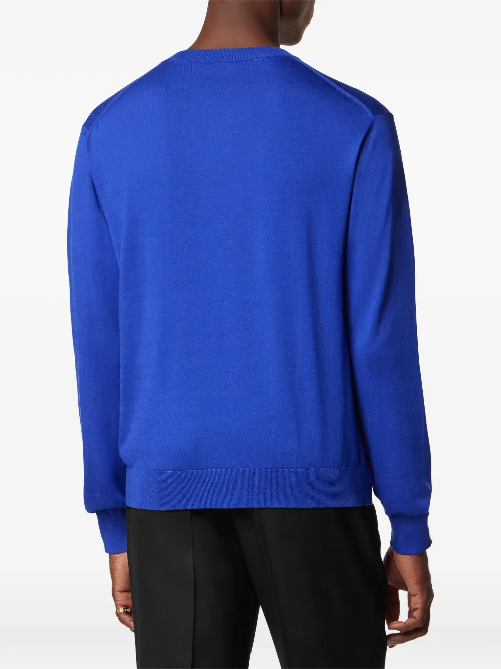 Versace Gebreide trui van zijde-katoen met V-hals Blauw