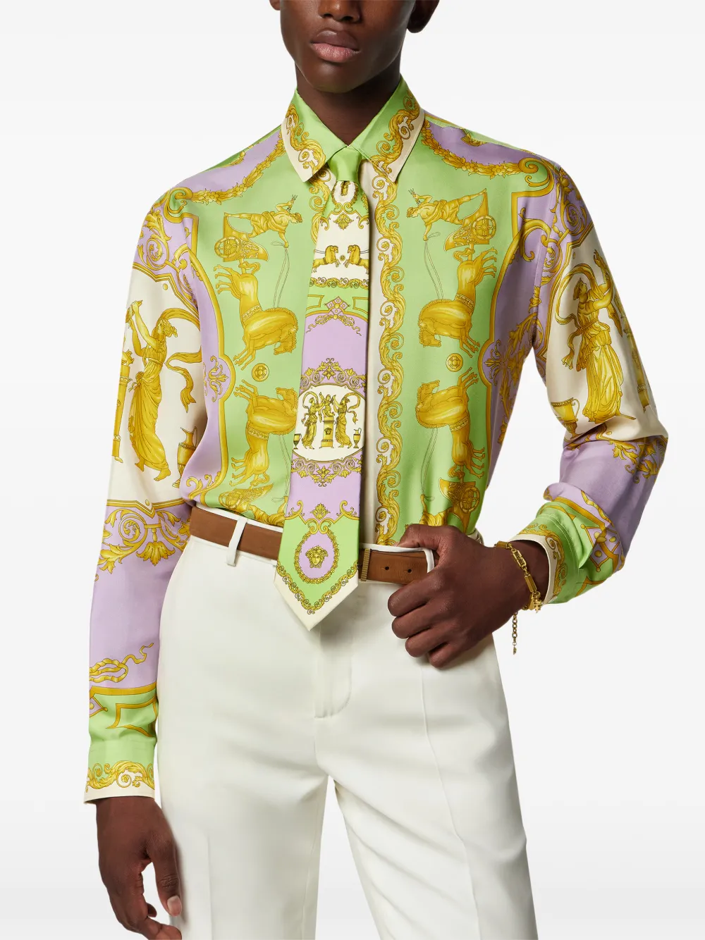 Versace printed silk tie Groen