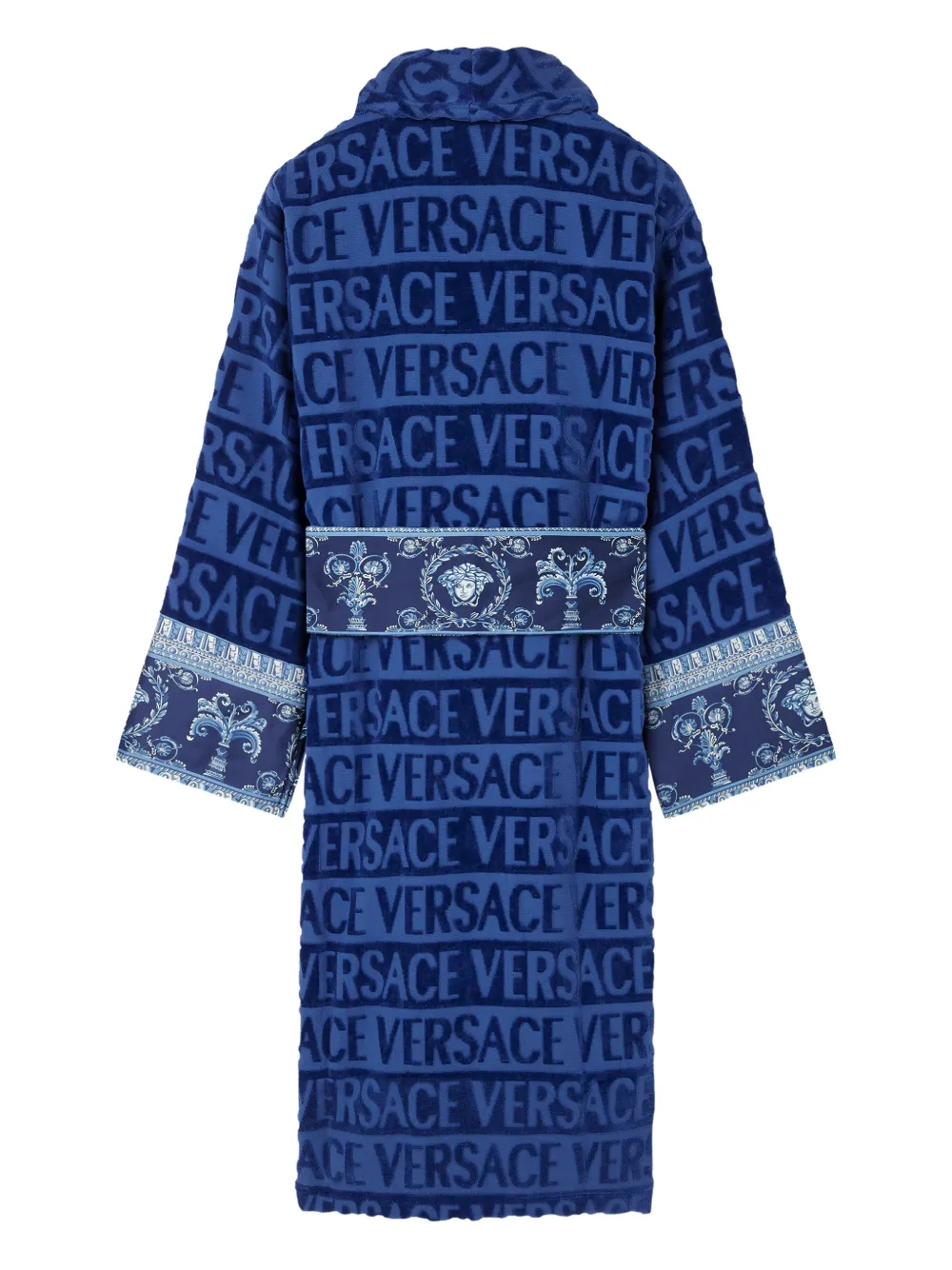 Versace Baroque-print Cotton Robe In Blue