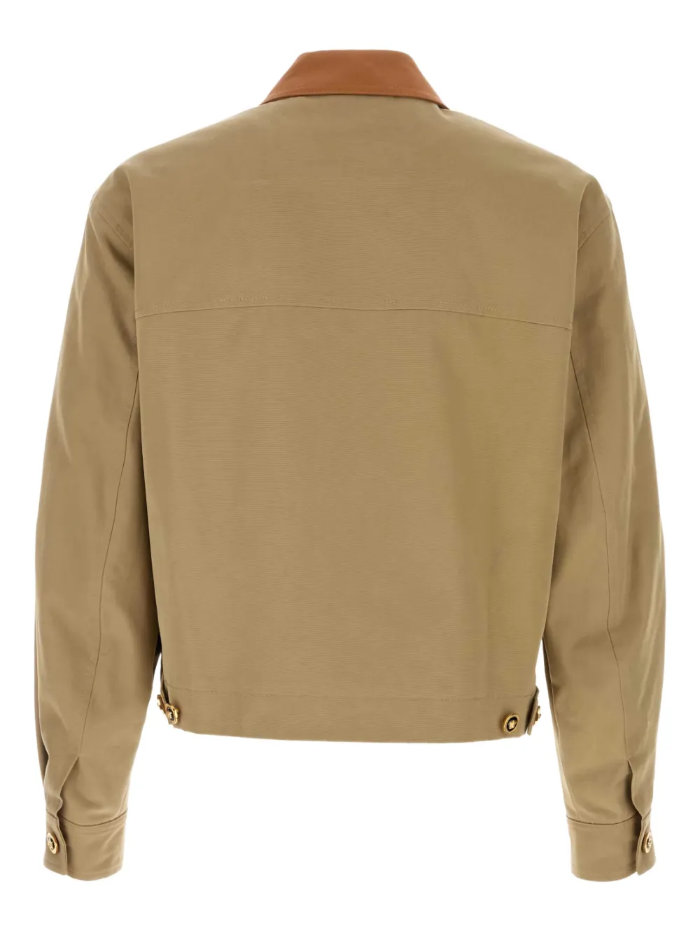 Versace Beige Jacket With Leather Collar And Metallic Medusa Head Detail In Cotton Canvas Man In Brown