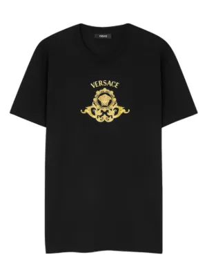 VERSACEヴェルサーチ メデューサ ベロア ショート トップス Tシャツ S Versace Coupe Blason Tシャツ | ブラック | FARFETCH JP
