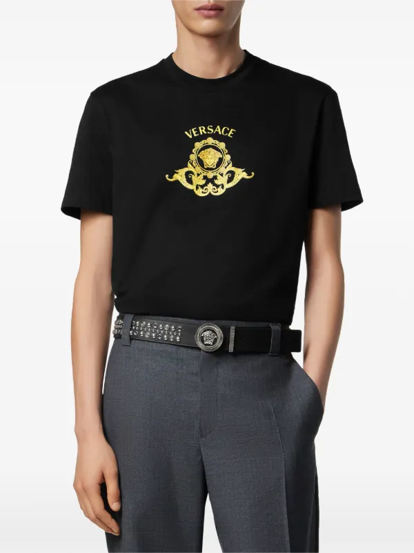 ゆ*り様 VERSACE ブラック Tシャツ Printed Cotton-Jersey Regular T-Shirt Black | VERSACE US