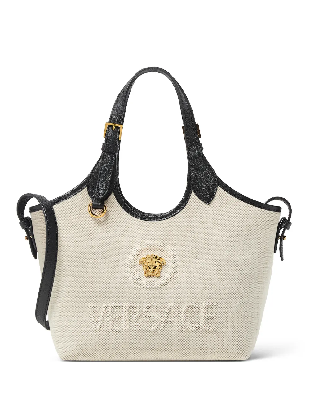 Versace La Medusa Mini Tote Bag Shoulder Strap In Neutral