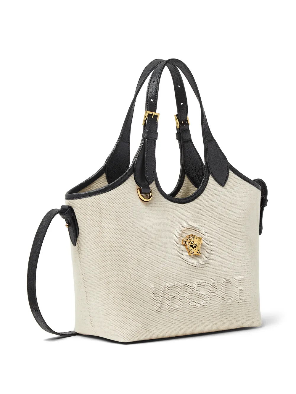 Versace La Medusa Mini Tote Bag Shoulder Strap In Neutral