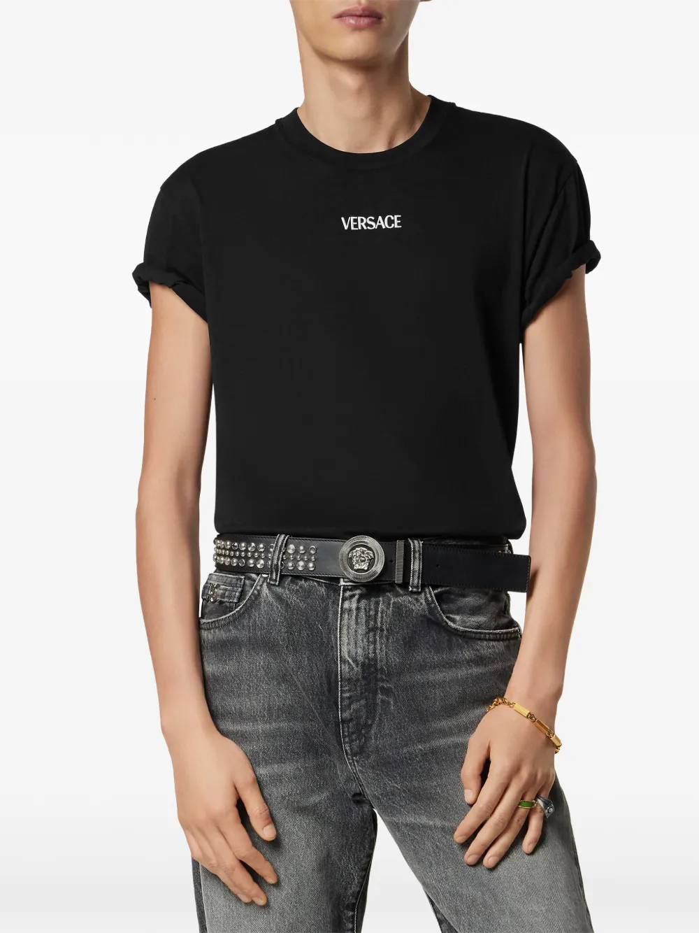 Versace T-shirt met geborduurd logo - Zwart