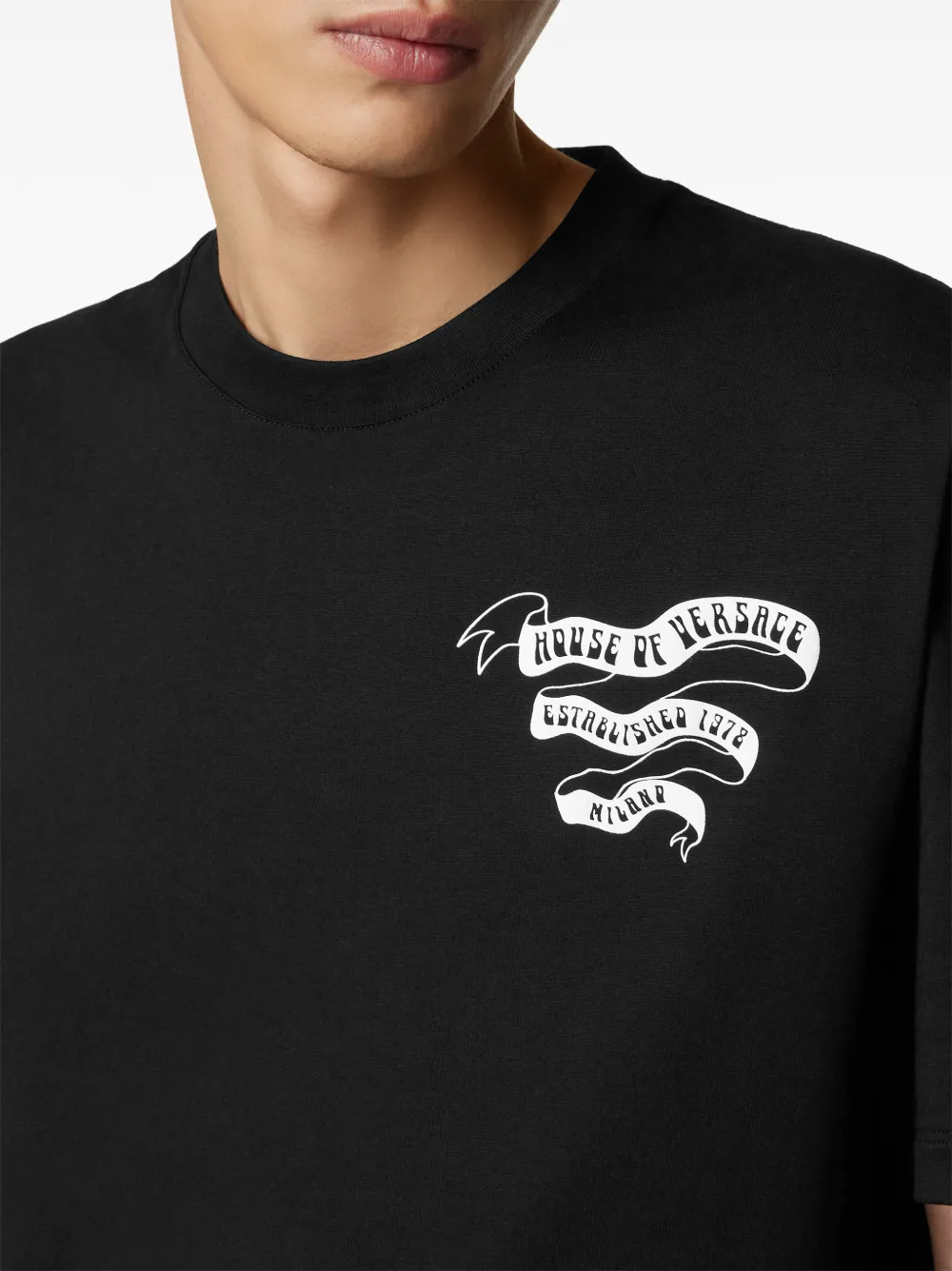 Versace Regular katoenen jersey T-shirt met print Zwart