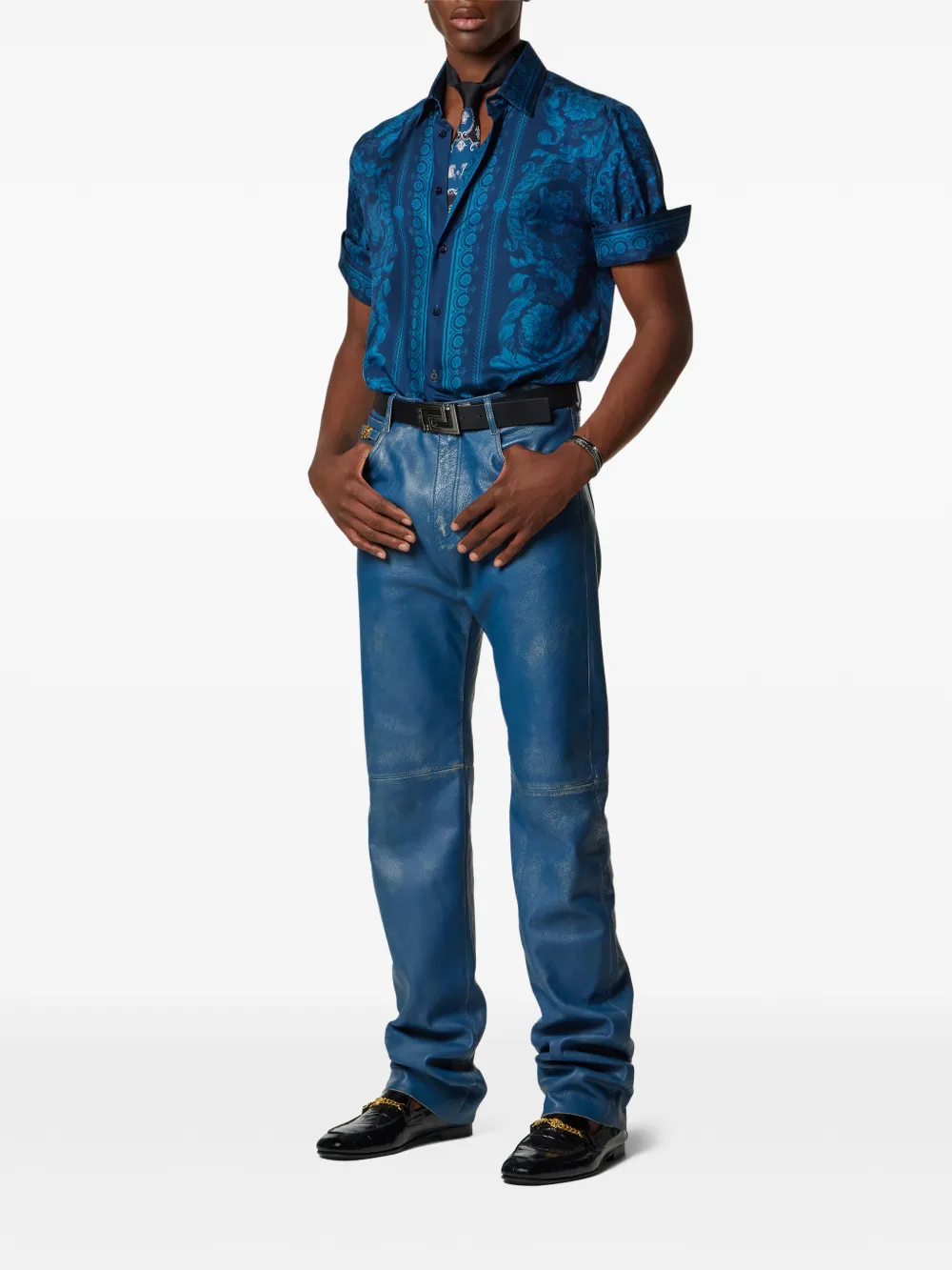 Versace Overhemd met Barocco-print en knopen - Blauw