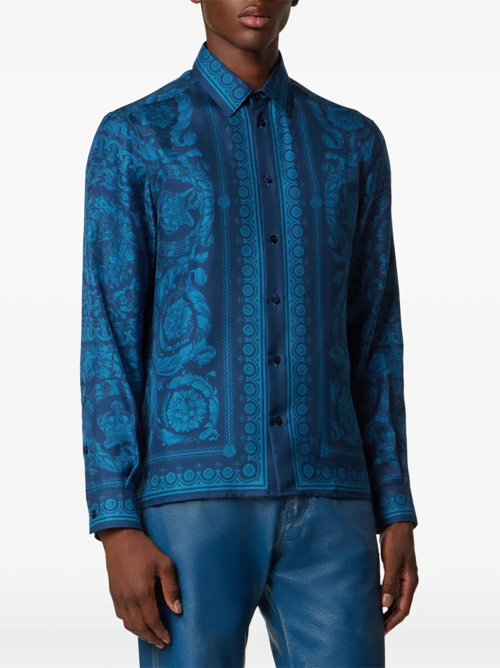  Versace Barocco-print Buttoned Shirt - Blue 