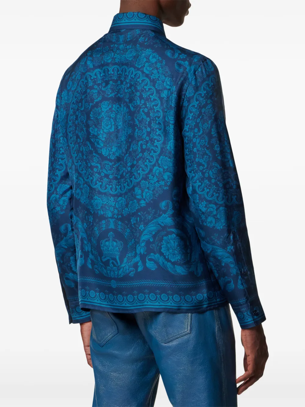 Versace Informal Shirt Silk Twill Fabric Barocco 92 Print Shirts Blue In Blue