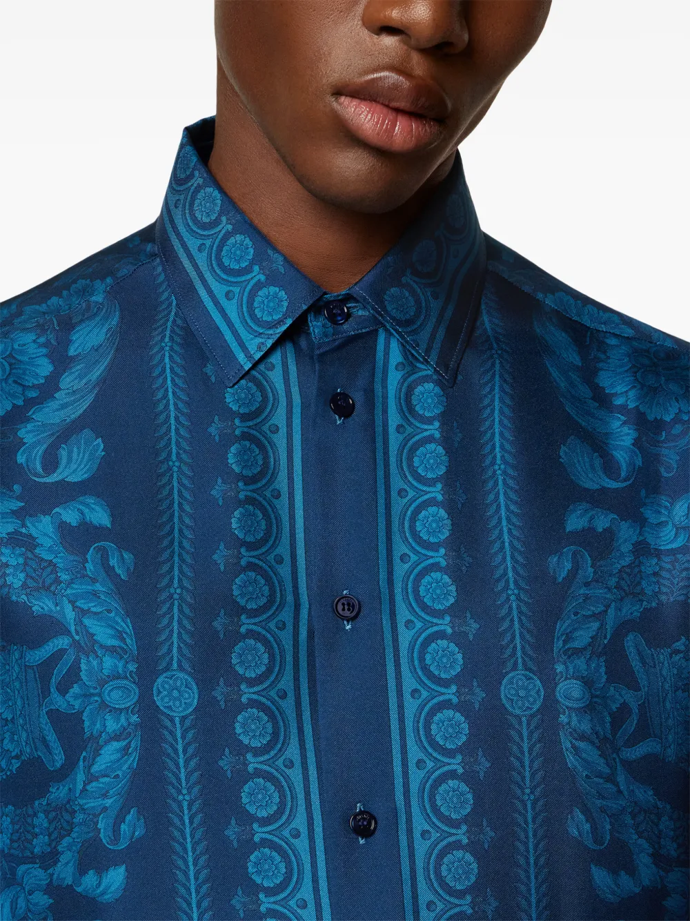 Versace Informal Shirt Silk Twill Fabric Barocco 92 Print Shirts Blue In Blue
