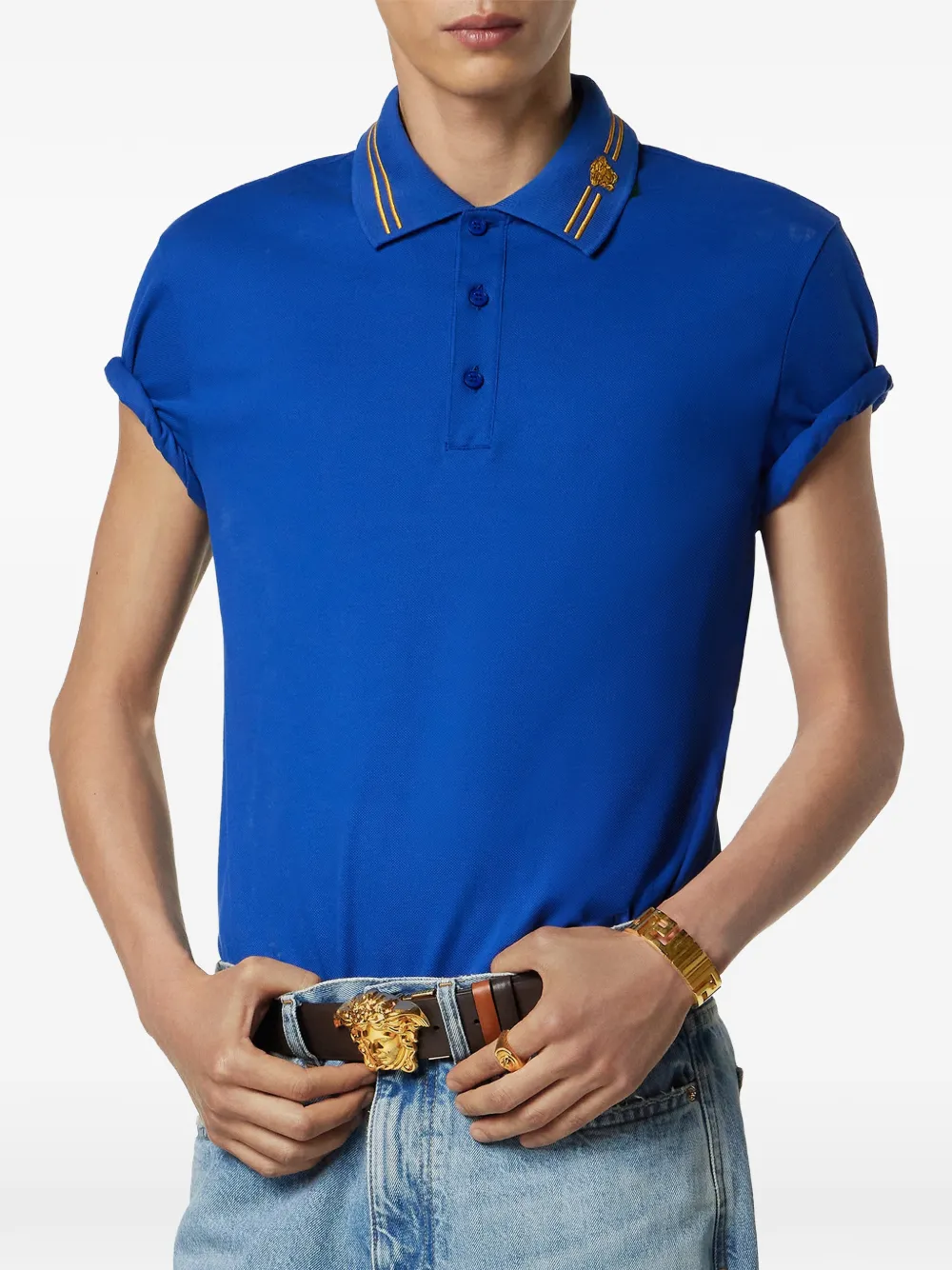 Versace Poloshirt met geborduurde Medusa - Blauw
