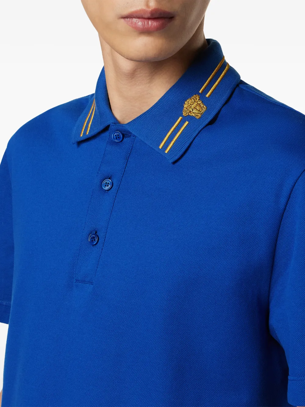 Versace Poloshirt met geborduurde Medusa Blauw