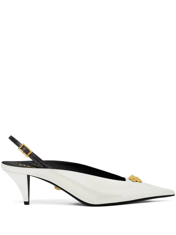 Versace La Medusa Leather Slingbacks 55 Mm in White