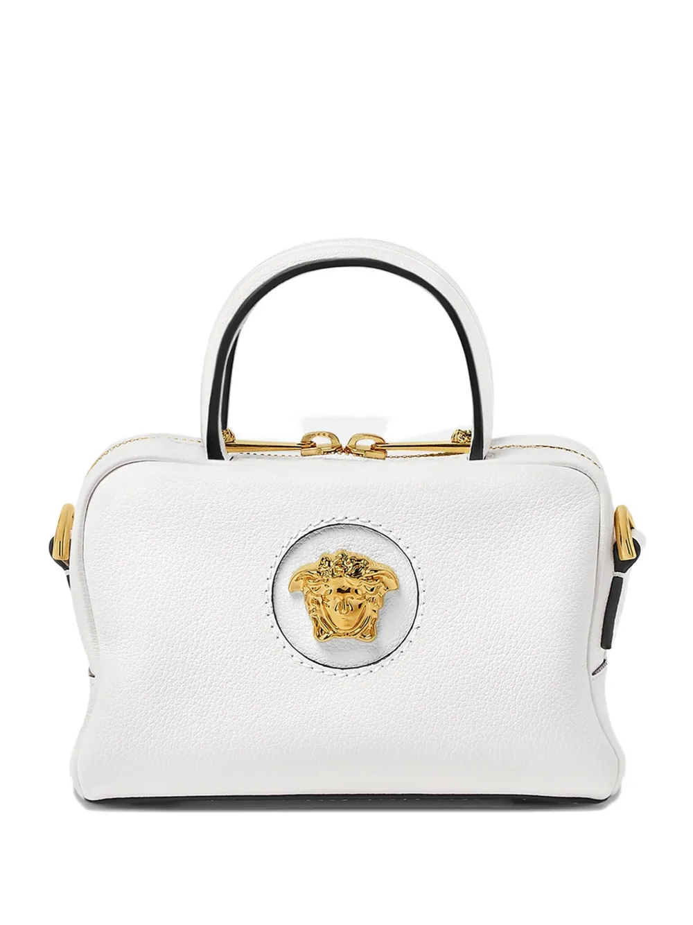 Versace La Medusa Leather Mini Tote Bag In White