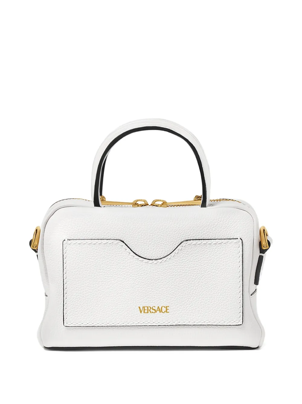 Versace La Medusa Leather Mini Tote Bag In White