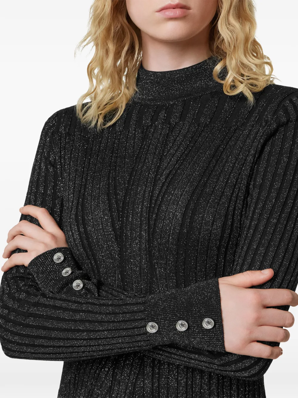 Versace Ribgebreide top van lurex-blend Zwart